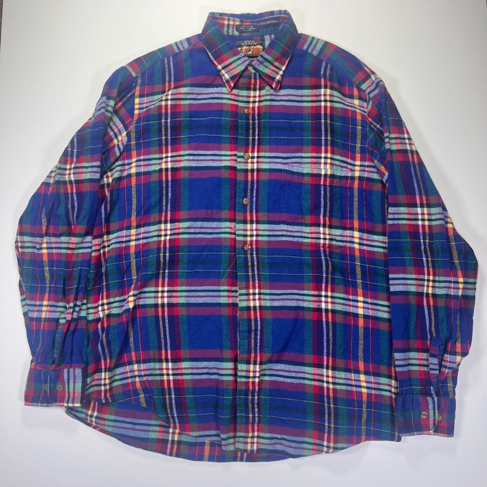 High Sierra Mens Plaid Flannel Shirt Long Sleeve‎ Cotton Blue Red Green XL